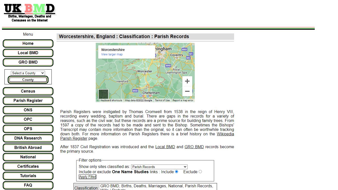 Worcestershire Parish Records links : UKBMD - Births ...